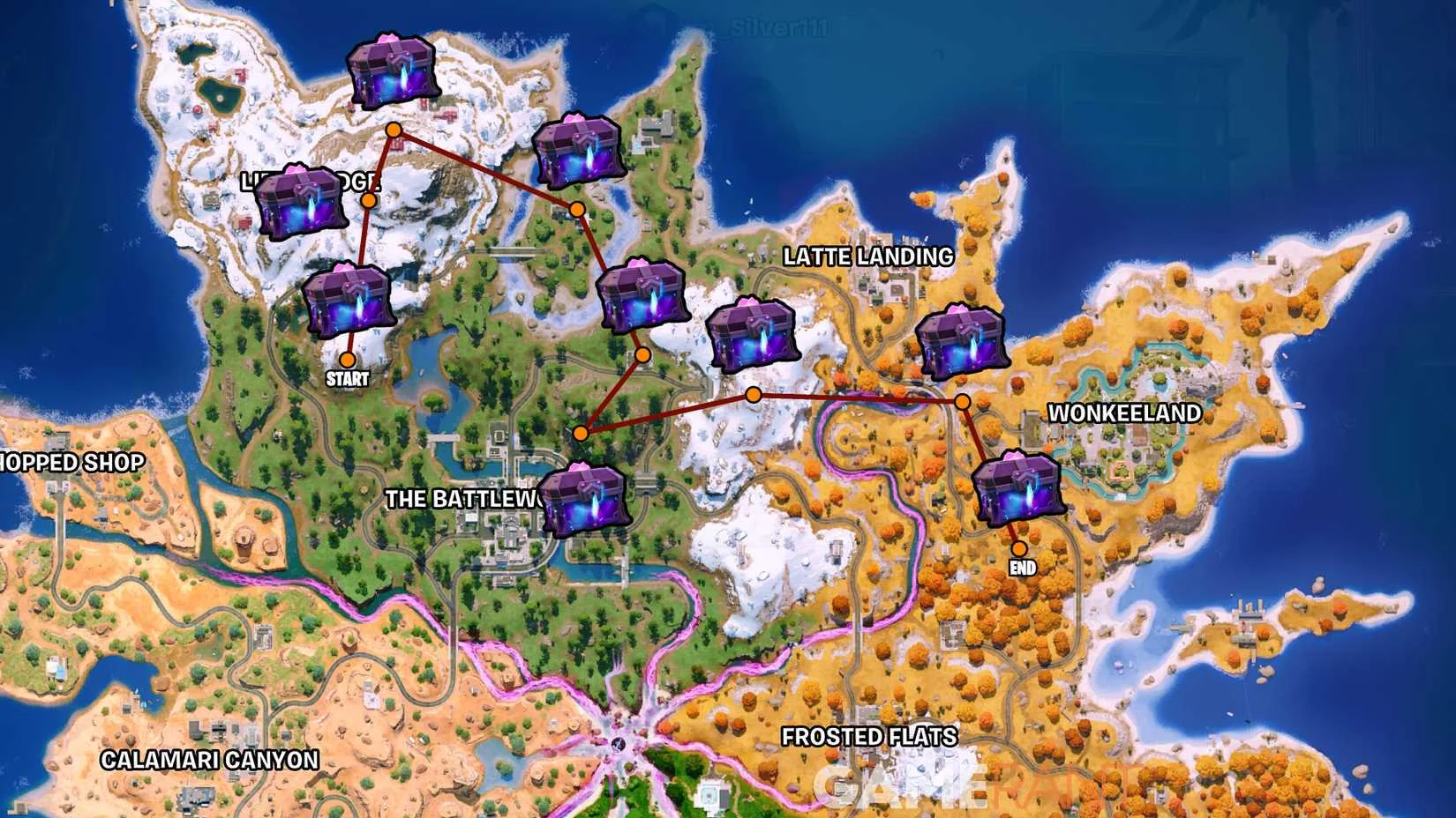 A player-drawn sprite chest route on the Chapter 7 Season 3 map