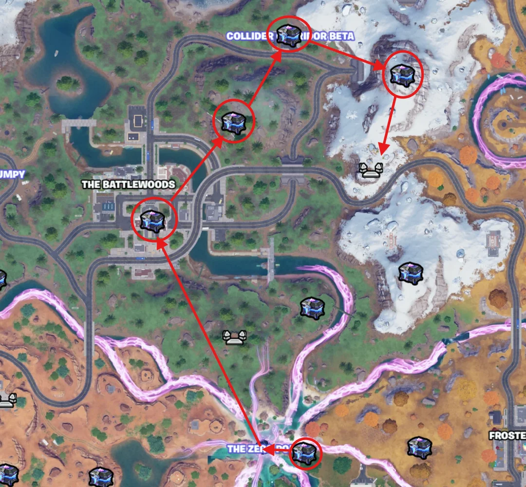 A player-drawn sprite chest route marked on the island map
