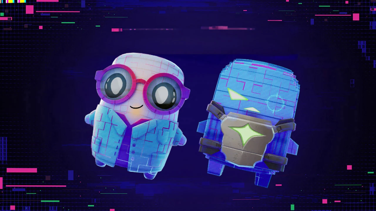 The unnamed professor Sprite in its Loot Hacker skin next to the Overshield Sprite's Loot Hacker skin