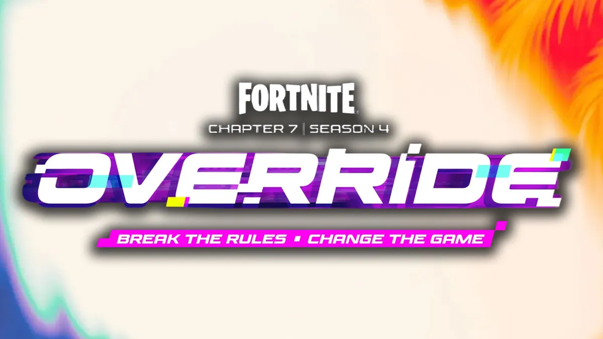 Fortnite Chapter 7 Season 4 Override logo: Break the rules, change the game